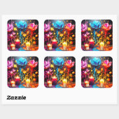 Artsy AI Flowers Vierkante Sticker (Vel)