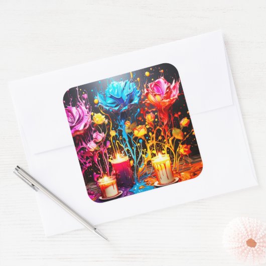 Artsy AI Flowers Vierkante Sticker (Envelop)