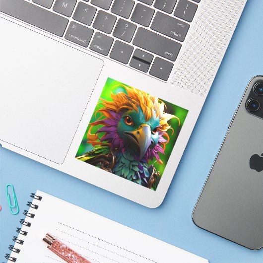 Artsy Bird Sticker (Laptop met iPhone)