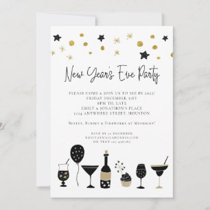 Artsy Black Gold New Years Eve Party Kaart
