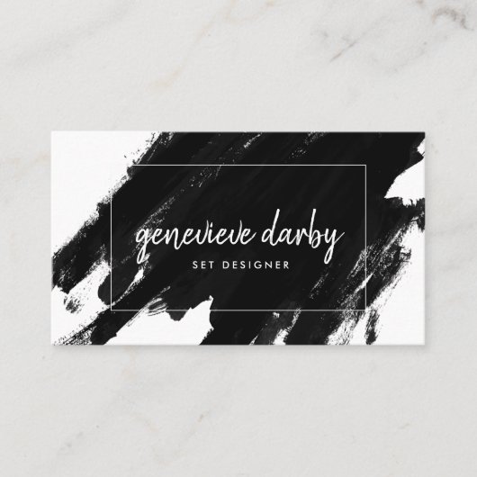 Artsy Black Paint Stroke Script Abstract Visitekaartje (Voorkant)