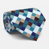 Artsy Blauwgroen Blauw Bruin Potlood Pixel Vierkan Stropdas (Opgerold)