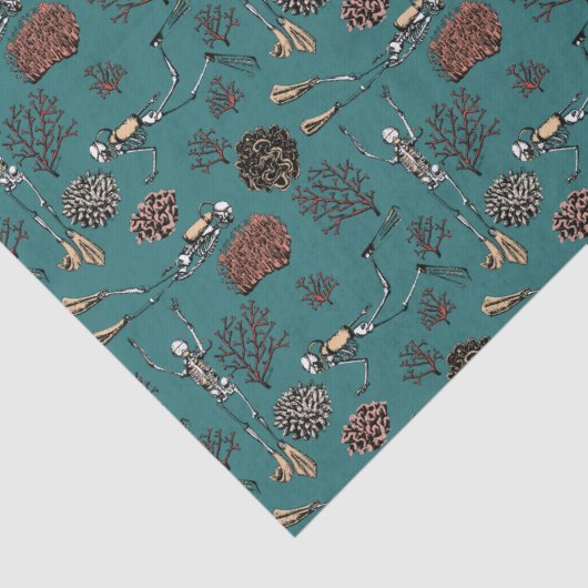 Artsy Blauwgroen Blauw Zwemmen Duiker Koraal Teken Tissuepapier (Detail)