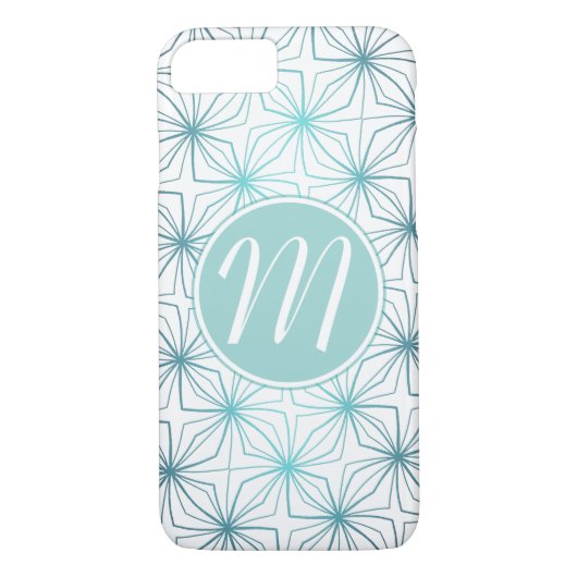 Artsy Blauwgroen Monogram  Patroon Case-Mate iPhone Case (Achterkant)