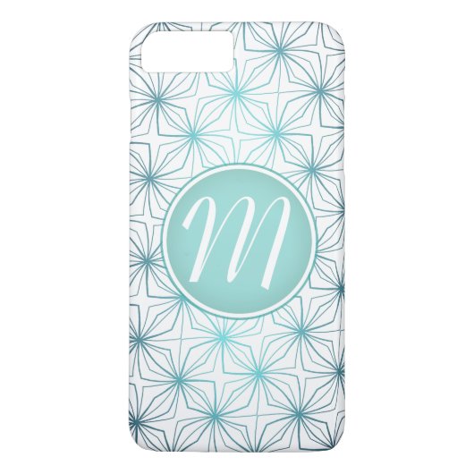Artsy Blauwgroen Monogram  Patroon Case-Mate iPhone Case (Achterkant)