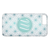 Artsy Blauwgroen Monogram  Patroon Case-Mate iPhone Case (Achterkant (Horizontaal))