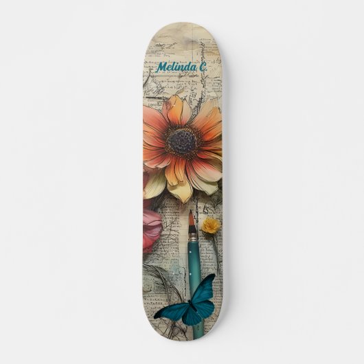Artsy  Bloemen & Vlinder Schaats Deck Skateboard (Voorkant)