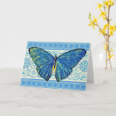 Artsy Blue Butterfly op Art Deco Pattern Kaart (Gele Bloem)