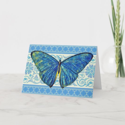 Artsy Blue Butterfly op Art Deco Pattern Kaart (Voorkant)