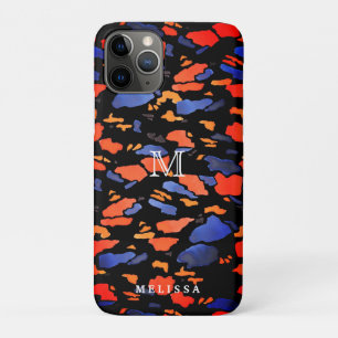 Artsy Blue en Oranje   Monogram en Jouw naam stijl iPhone 11 Pro Hoesje