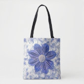 Artsy Blue Flower op Pattern Canvas tas (Voorkant)