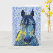 Artsy Blue Horse on Pattern Art Note Kaart 1 (Gele Bloem)