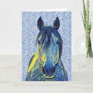 Artsy Blue Horse on Pattern Art Note Kaart 1