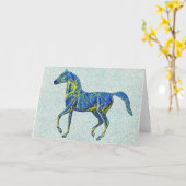 Artsy Blues on Blue  Horse Art Note Kaart (Gele Bloem)