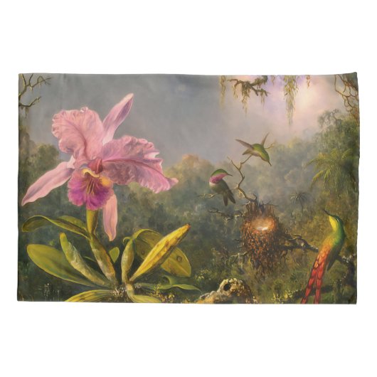 Artsy Brazilian Cattelya Orchid en 3 kolibries Kussensloop (Achterkant)