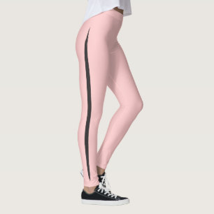 Artsy Brush Side Striped Elegant Blush Pink Black Leggings