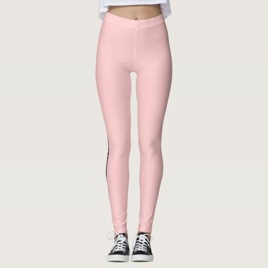 Artsy Brush Side Striped Elegant Blush Pink Black Leggings (Voorkant)