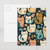 Artsy Cat Pattern Cute Briefkaart (Voorkant / Achterkant)