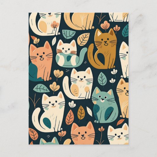 Artsy Cat Pattern Cute Briefkaart (Voorkant)