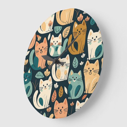 Artsy Cat Pattern Cute Grote Klok (Hoek)