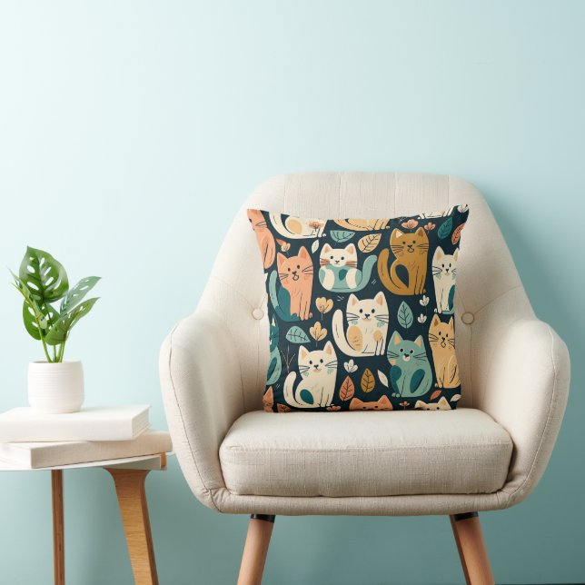 Artsy Cat Pattern Cute Kussen (Stoel)