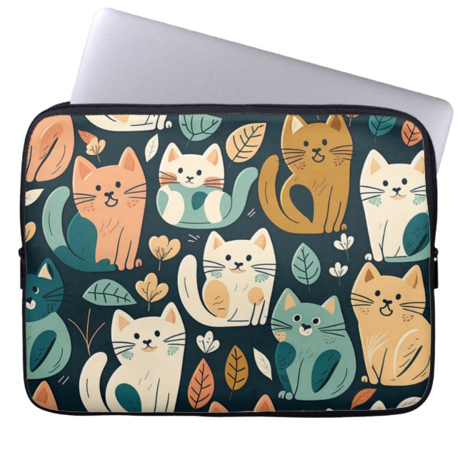 Artsy Cat Pattern Cute Laptop Sleeve (Voorkant)