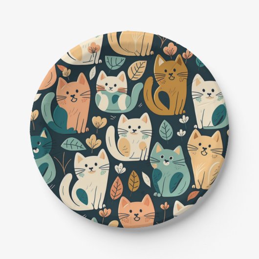 Artsy Cat Pattern Cute Papieren Bordje (Voorkant)