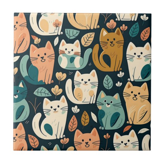 Artsy Cat Pattern Cute Tegeltje (Voorkant)