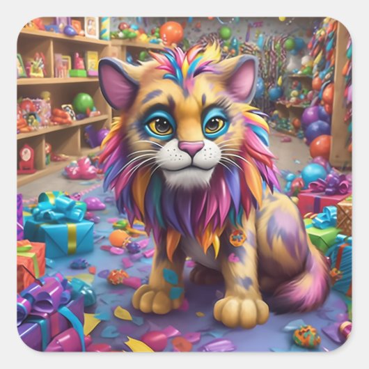 Artsy Cat Vierkante Sticker (Voorkant)