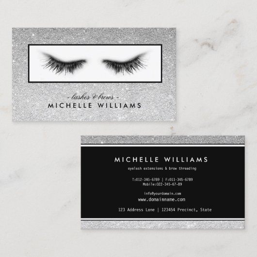 Artsy Chic Silver Glitter Eyelashes Designer Visitekaartje (Voorkant / Achterkant)