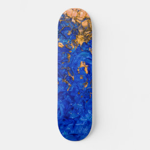 Artsy Cobalt Blue Golden Yellow Acrylverf Skateboard