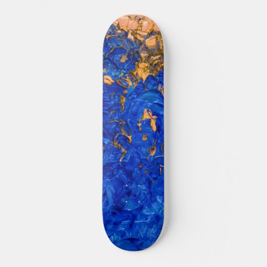 Artsy Cobalt Blue Golden Yellow Acrylverf Skateboard (Voorkant)