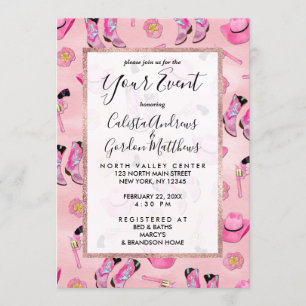 Artsy Cute Girly Pink Blauwgroen Cowgirl Waterverf Kaart