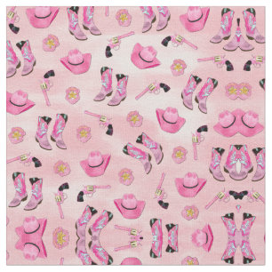 Artsy Cute Girly Pink Blauwgroen Cowgirl Waterverf Stof