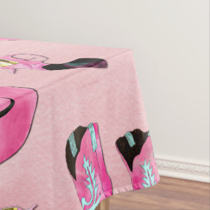 Artsy Cute Girly Pink Blauwgroen Cowgirl Waterverf Tafelkleed