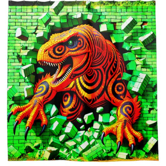 Artsy Dinosaurus Douchegordijn (Voorkant)