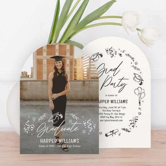 Artsy Doodles bewerkbare kleur Afstuderen uitnodig Kaart