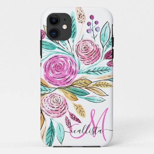Artsy Elegant Pink Blauwgroen Florence Monogram Wa Case-Mate iPhone Case (Achterkant)