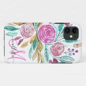 Artsy Elegant Pink Blauwgroen Florence Monogram Wa Case-Mate iPhone Case (Achterkant (horizontaal))