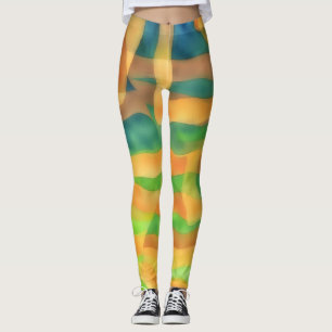 Artsy Geel en Blauw Multi Leggings