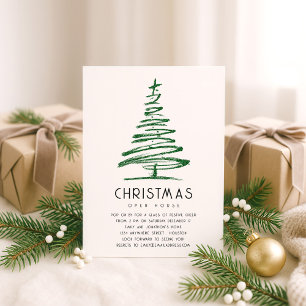 Artsy Green Glitter Tree Christmas Open House Kaart