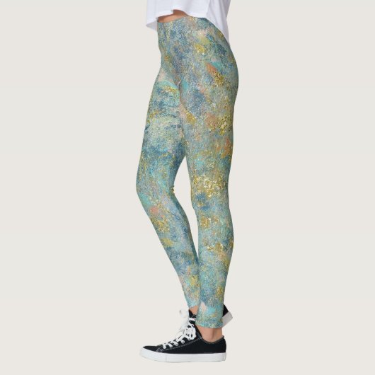 Artsy Groen Blauw Goud Abstract Leggings (Links)