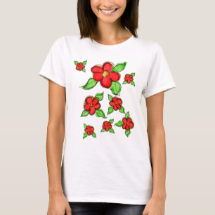 Artsy Helder Rood Bloemen T-shirt