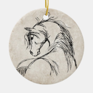 Artsy Horse Head Sketch Keramisch Ornament