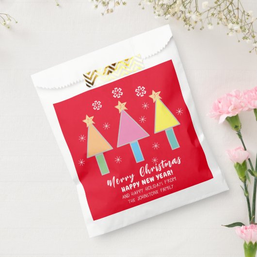 Artsy kerstbomen naam Cool Red Holiday Bedankzakje (Gezegeld)