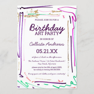 Artsy Kleurrijke Gouden Actie Kunst Partij Verjaar Kaart