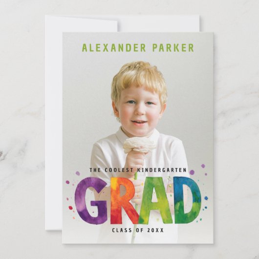 Artsy Kleuterschool Afstuderen Kleurrijke Groene F Aankondiging (Voorkant)