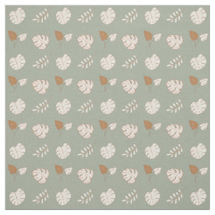 Artsy Leaf Pattern Cream Brown Sage Green Stof