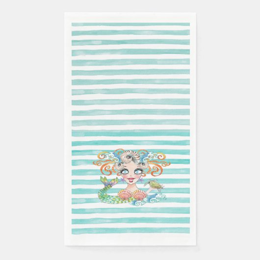 Artsy Mermaid on Blue Stripes Servet (Voorkant)