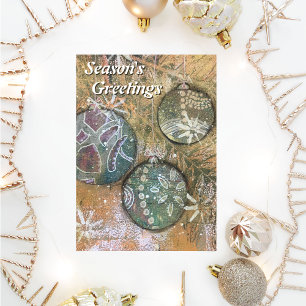 Artsy Mixed Media Kerstboom Ornamenten Feestdagenkaart